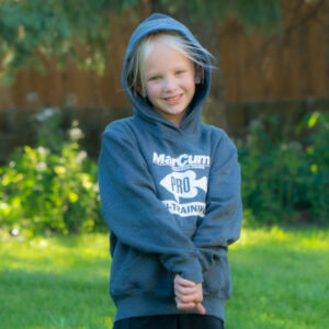 Morgan in MarCum Pro in-training kids hoodie