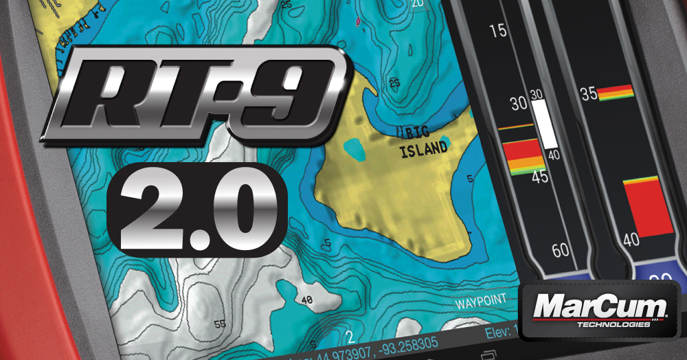 RT-9 2.0 Logo over map screen with MarCum logo