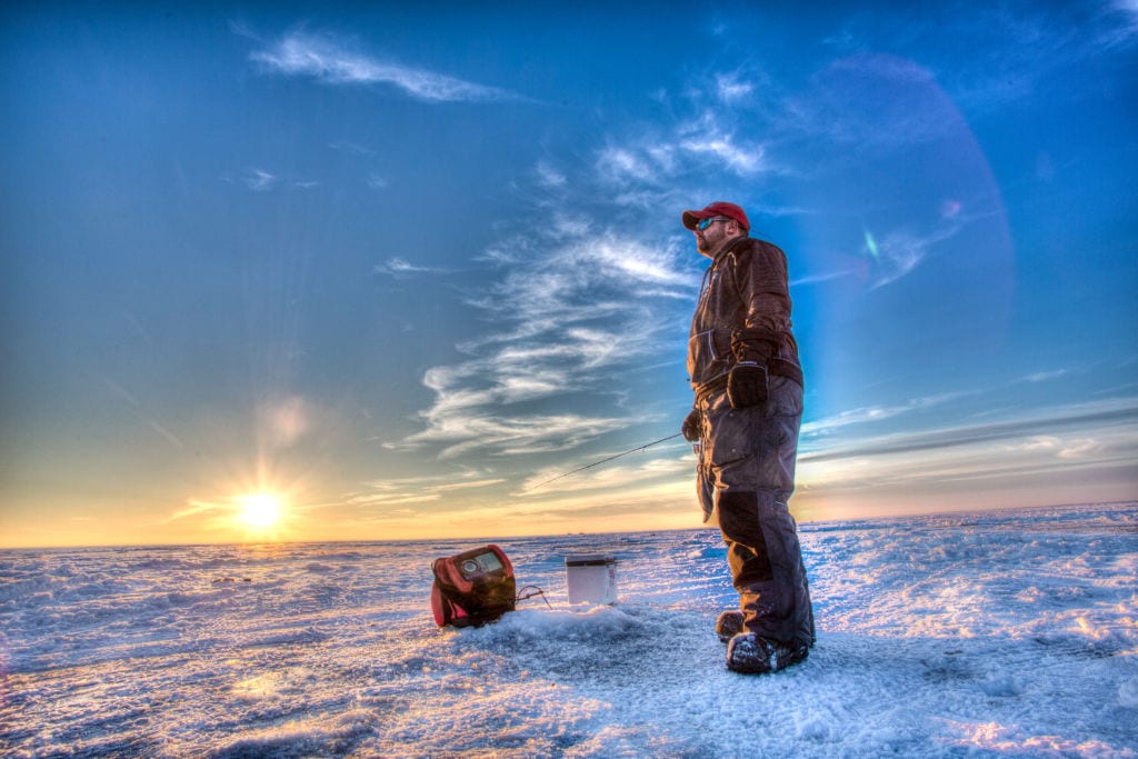 Joel Nelson on Mille Lacs with RT-9 with sunset