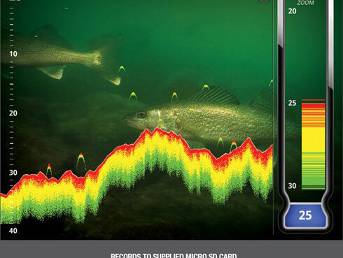 LX-9 sonar display, walleye background, records to supplied micro SD card