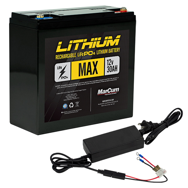 MarCum® Lithium 12V 30AH LiFePO4 Max Battery and 6amp Charger Kit