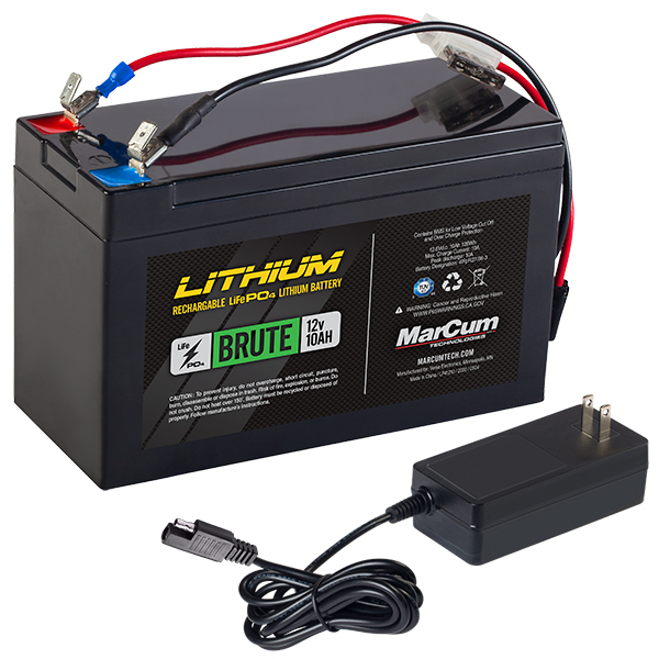 MarCum® Lithium 12V 10AH LiFePO4 Brute Battery and 3amp