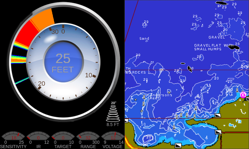 Round flasher dial and map (night) split screen on MX-7GPS