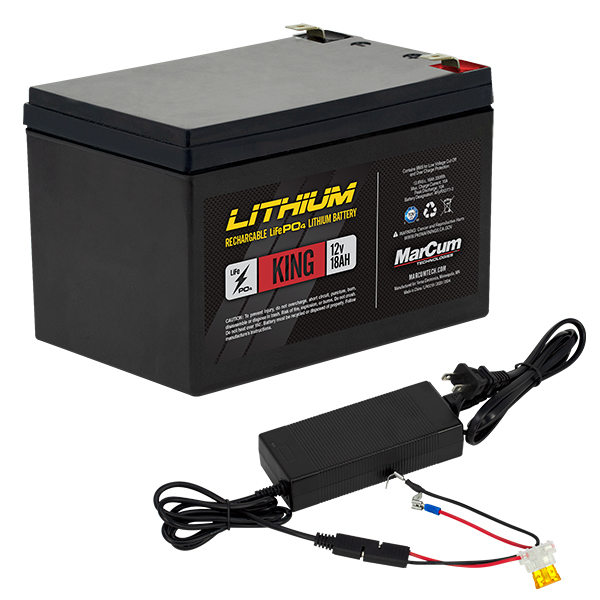 MarCum® Lithium 12V 18AH LiFePO4 King Battery and 6amp Charger Kit